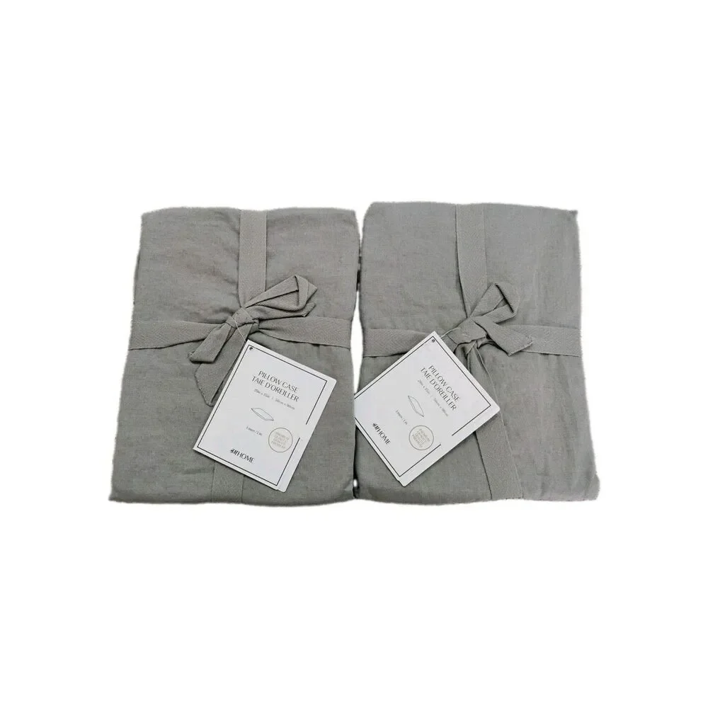 2 Green 100% Linen Pillow Cases 20x35
